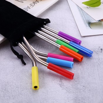 4Pcs/Set Reusable Stainless Steel Drinking Straws Set With Silicone Tips And Cleaning Brush Metal Straws For 30oz 20oz Tumblers