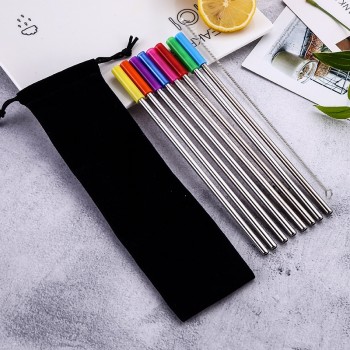 4Pcs/Set Reusable Stainless Steel Drinking Straws Set With Silicone Tips And Cleaning Brush Metal Straws For 30oz 20oz Tumblers