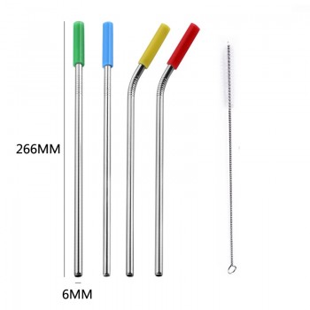 4Pcs/Set Reusable Stainless Steel Drinking Straws Set With Silicone Tips And Cleaning Brush Metal Straws For 30oz 20oz Tumblers