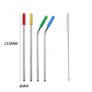 4Pcs/Set Reusable Stainless Steel Drinking Straws Set With Silicone Tips And Cleaning Brush Metal Straws For 30oz 20oz Tumblers