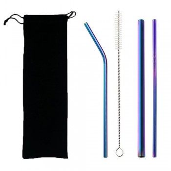 3PCS Drinking Straw Stainless Steel Straight Bend Straw With Cleaner Brush Bag Kitchen Bar Accessories Eco-Friendly Reusable