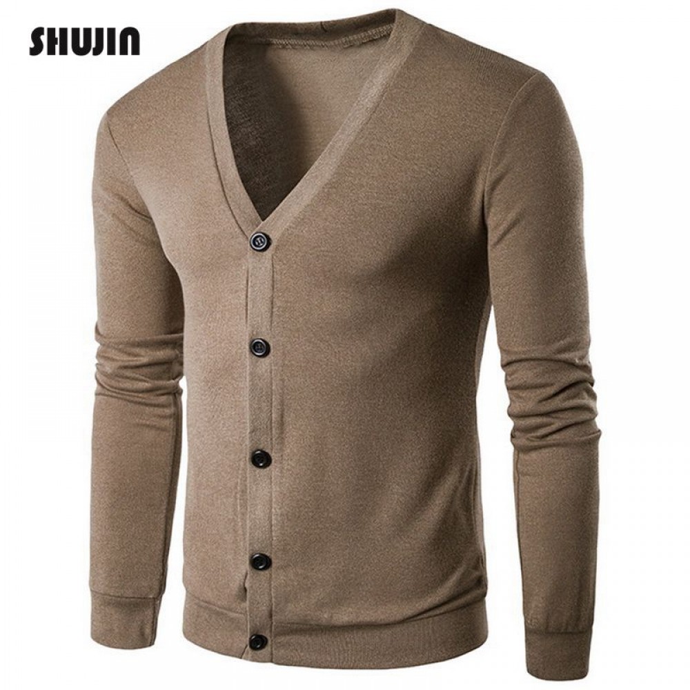 SHUJIN Autum Single Breasted Men Cardigan Solid Knitted Sweaters for Male Long Sleeve Casual Slim chompas para hombre