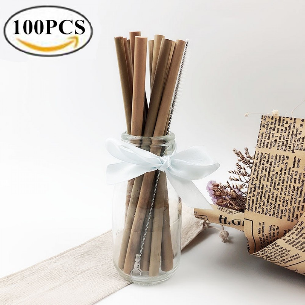 100Pcs/lot Bamboo Straw Natural Organic Reusable Bamboo Drinking Straws Cleaner 19.5cm 23cm Bamboe Straws set for Wholesale