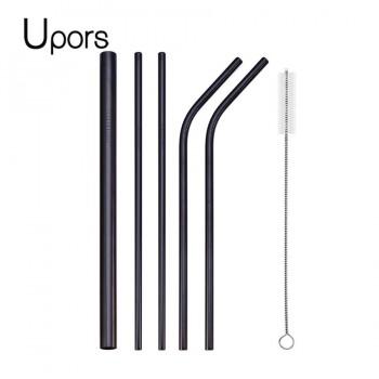 UPORS 6pcs Metal Straw Set Reusable Straw 304 Stainless Steel Drinking Straw with Brush For Smoothies Tapioca Pearls Milk Tea