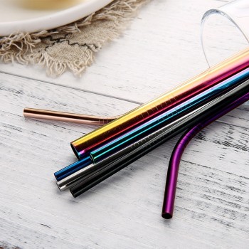 UPORS 6pcs Metal Straw Set Reusable Straw 304 Stainless Steel Drinking Straw with Brush For Smoothies Tapioca Pearls Milk Tea