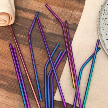 UPORS 6pcs Metal Straw Set Reusable Straw 304 Stainless Steel Drinking Straw with Brush For Smoothies Tapioca Pearls Milk Tea