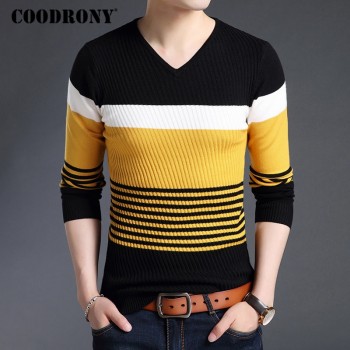 COODRONY Sweaters Thick Warm Pullover Men Casual Striped V-Neck Sweater Men Clothing 2018 Autumn Winter Knitwear Pull Homme 8162