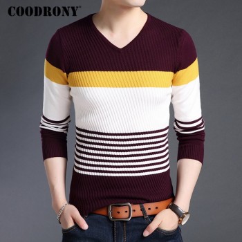 COODRONY Sweaters Thick Warm Pullover Men Casual Striped V-Neck Sweater Men Clothing 2018 Autumn Winter Knitwear Pull Homme 8162