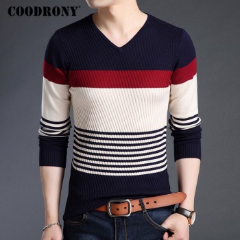 COODRONY Sweaters Thick Warm Pullover Men Casual Striped V-Neck Sweater Men Clothing 2018 Autumn Winter Knitwear Pull Homme 8162