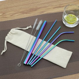 New Drinking Straw Stainless Steel Straightamp;Bend Straw With Cleaner Brush Free Bag Kitchen Bar Accessories Combination Bag Set