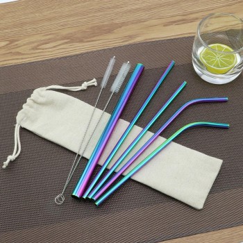New Drinking Straw Stainless Steel Straightamp;Bend Straw With Cleaner Brush Free Bag Kitchen Bar Accessories Combination Bag Set