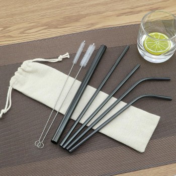 New Drinking Straw Stainless Steel Straightamp;Bend Straw With Cleaner Brush Free Bag Kitchen Bar Accessories Combination Bag Set
