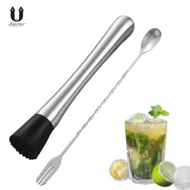 UARTER 2PC High quality Stainless Steel Metal Masher Stir Bar Bartenders Tools Masher Wine Accessories Cocktail Shaker Sets