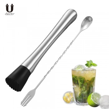 UARTER 2PC High quality Stainless Steel Metal Masher Stir Bar Bartenders Tools Masher Wine Accessories Cocktail Shaker Sets