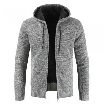 2018 Autumn and Winter Hot Sale Explosions Mens Cardigan Sweater Hooded Solid Color Slim Casual Plus Velvet Thick Coat