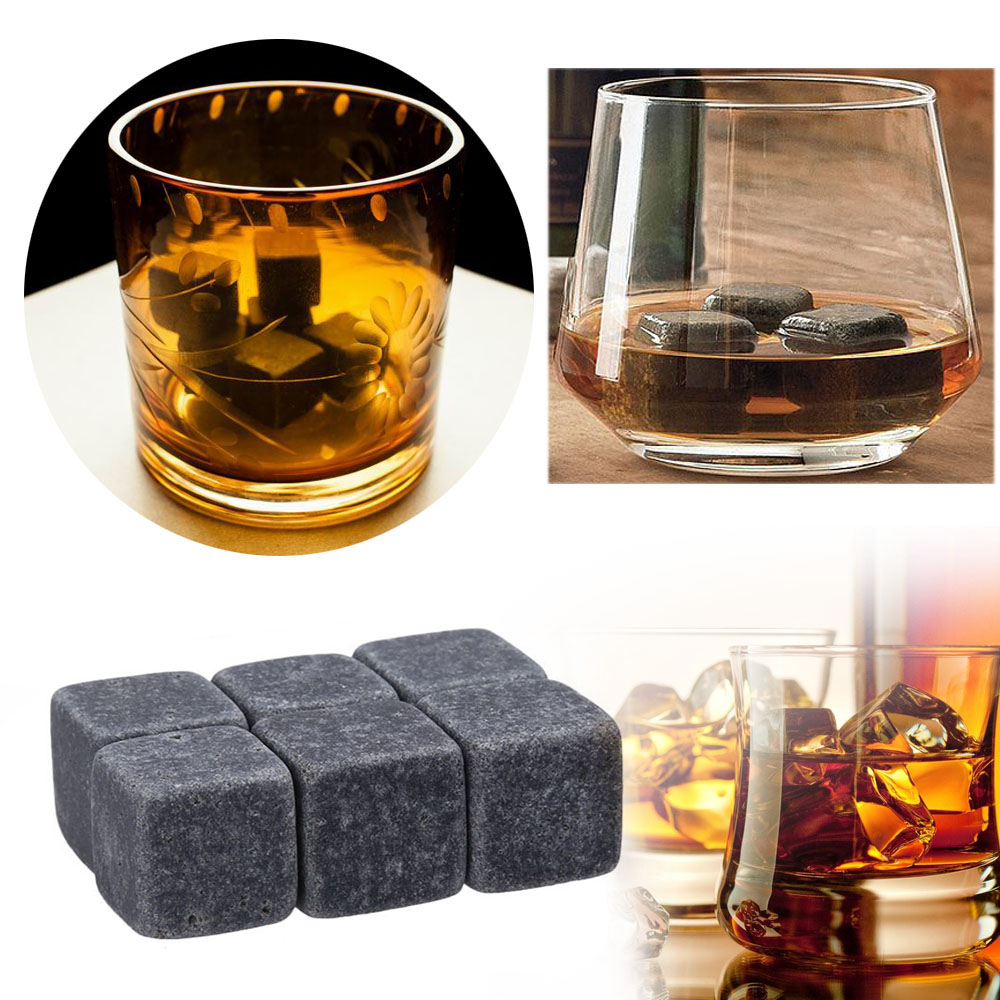 6pcs/pack Reusable Natural Whiskey Stones Sipping Ice Cube Granite Pouch Whisky Rock Cooler Bulk Cooler Set Wedding Gift