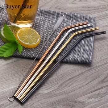 8Pcs Drinking Straw Reusable Straws Cleaner Brush Set Free Shipping 2017 High Quality Eco Friendly Metal Straw