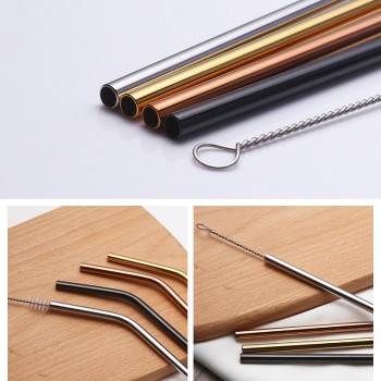 8Pcs Drinking Straw Reusable Straws Cleaner Brush Set Free Shipping 2017 High Quality Eco Friendly Metal Straw