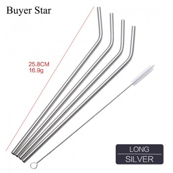 8Pcs Drinking Straw Reusable Straws Cleaner Brush Set Free Shipping 2017 High Quality Eco Friendly Metal Straw