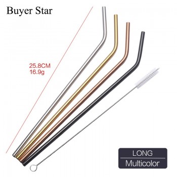 8Pcs Drinking Straw Reusable Straws Cleaner Brush Set Free Shipping 2017 High Quality Eco Friendly Metal Straw