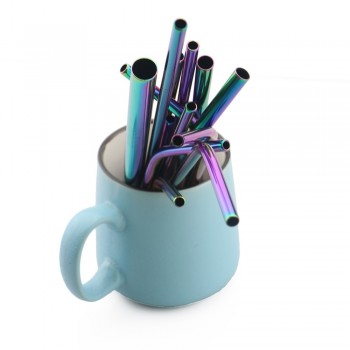 JANKNG 2 Pcs Colorful Rainbow Straw 304 Stainless Steel 16/19/21/23/26cm Straws 6/8/12mm Reusable Bent Metal Drink Straw Brush