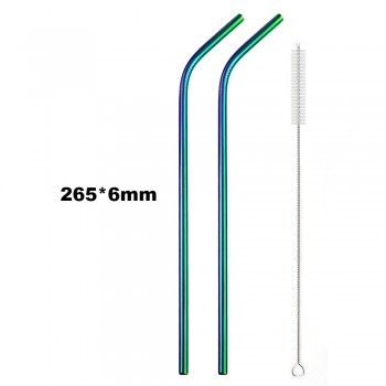 JANKNG 2 Pcs Colorful Rainbow Straw 304 Stainless Steel 16/19/21/23/26cm Straws 6/8/12mm Reusable Bent Metal Drink Straw Brush