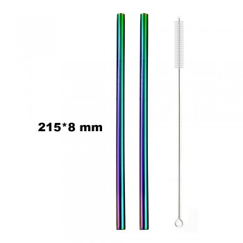 JANKNG 2 Pcs Colorful Rainbow Straw 304 Stainless Steel 16/19/21/23/26cm Straws 6/8/12mm Reusable Bent Metal Drink Straw Brush