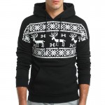 Loldeal Fashion Christmas Snowflower Prints Pullover Winter Sweater Men Black  Sweater  Mens Elk Hood Kerst Trui Mannen Women