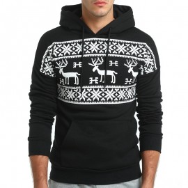 Loldeal Fashion Christmas Snowflower Prints Pullover Winter Sweater Men Black  Sweater  Mens Elk Hood Kerst Trui Mannen Women