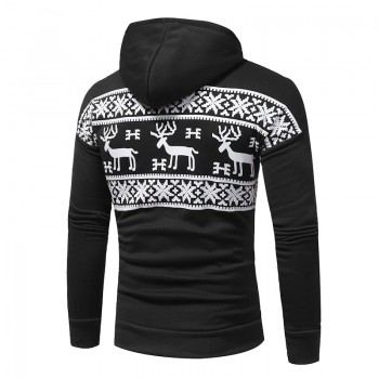 Loldeal Fashion Christmas Snowflower Prints Pullover Winter Sweater Men Black  Sweater  Mens Elk Hood Kerst Trui Mannen Women