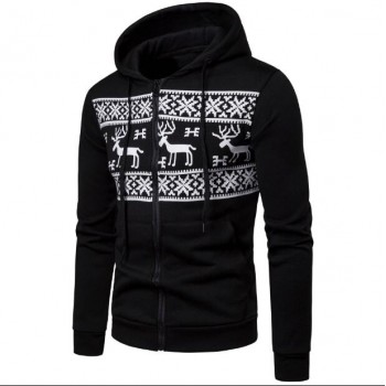 Loldeal Fashion Christmas Snowflower Prints Pullover Winter Sweater Men Black  Sweater  Mens Elk Hood Kerst Trui Mannen Women