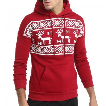 Loldeal Fashion Christmas Snowflower Prints Pullover Winter Sweater Men Black  Sweater  Mens Elk Hood Kerst Trui Mannen Women