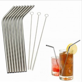 MINGFAN 2/4/6/8PCS/Silver-coated stainless steel straight and curved reusable straw filter Tea Coffee DIY Tool Brush H999