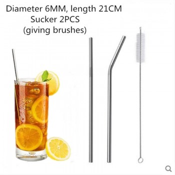 MINGFAN 2/4/6/8PCS/Silver-coated stainless steel straight and curved reusable straw filter Tea Coffee DIY Tool Brush H999