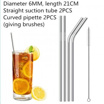 MINGFAN 2/4/6/8PCS/Silver-coated stainless steel straight and curved reusable straw filter Tea Coffee DIY Tool Brush H999