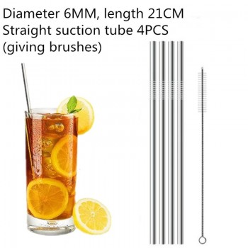 MINGFAN 2/4/6/8PCS/Silver-coated stainless steel straight and curved reusable straw filter Tea Coffee DIY Tool Brush H999
