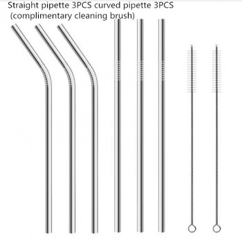 MINGFAN 2/4/6/8PCS/Silver-coated stainless steel straight and curved reusable straw filter Tea Coffee DIY Tool Brush H999