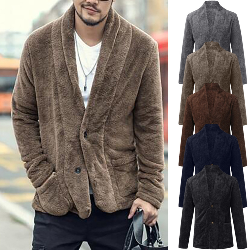 Mens Autumn Winter Warm Loose Warm Plush Cardigan Long Furry Coat Tops Blouses   12.10