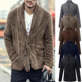 Mens Autumn Winter Warm Loose Warm Plush Cardigan Long Furry Coat Tops Blouses   12.10