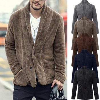 Mens Autumn Winter Warm Loose Warm Plush Cardigan Long Furry Coat Tops Blouses   12.10