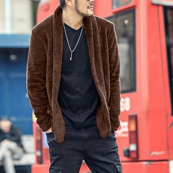Mens Autumn Winter Warm Loose Warm Plush Cardigan Long Furry Coat Tops Blouses   12.10