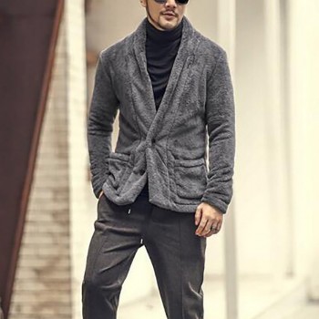 Mens Autumn Winter Warm Loose Warm Plush Cardigan Long Furry Coat Tops Blouses   12.10
