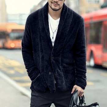 Mens Autumn Winter Warm Loose Warm Plush Cardigan Long Furry Coat Tops Blouses   12.10