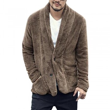Mens Autumn Winter Warm Loose Warm Plush Cardigan Long Furry Coat Tops Blouses   12.10