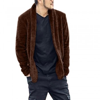 Mens Autumn Winter Warm Loose Warm Plush Cardigan Long Furry Coat Tops Blouses   12.10