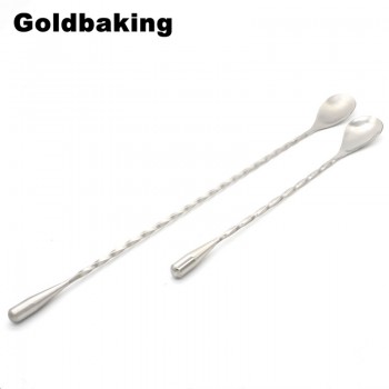 Stainless Steel Cocktail Mixing Spoon Spiral Pattern Bar Cocktail Shaker Spoon