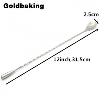 Stainless Steel Cocktail Mixing Spoon Spiral Pattern Bar Cocktail Shaker Spoon