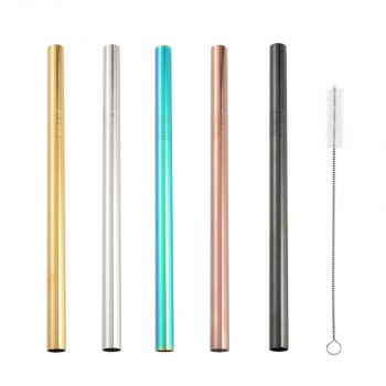 3Pcs Extra Wide Straw Reusable Stainless Steel Drinking Straw Metal Straw For Smoothies Tapioca Pearls Milk Tea Juice Bar Tools