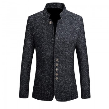 HEFLASHOR 2018 Brand New Vintage Blazer Men Chinese style Business Casual Coats Stand Collar Male Blazer Slim Mens Blazer Jacket
