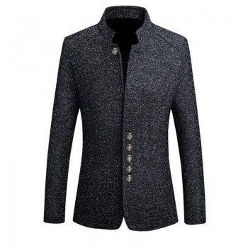 LITTHING Blazer Men 2019 Spring Chinese style Business Casual Stand Collar Male Blazer Slim Fit Mens Blazer Jacket Plus Size 5XL